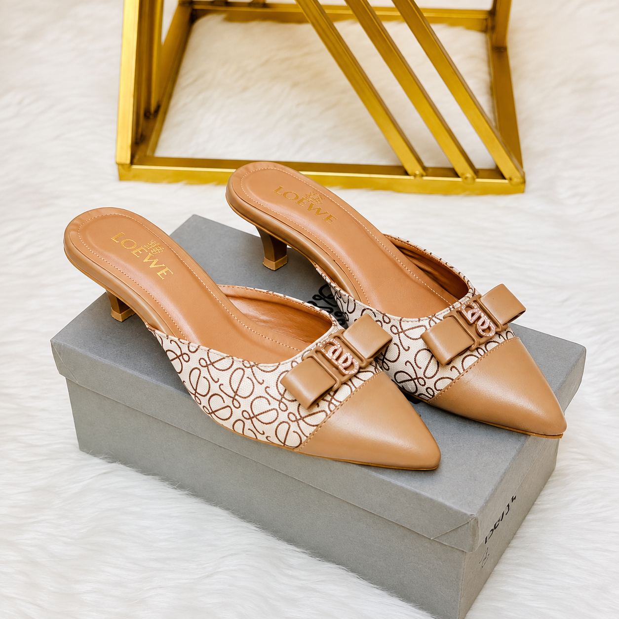 Loewe Anagram Bow Pointed-Toe Mule Heels