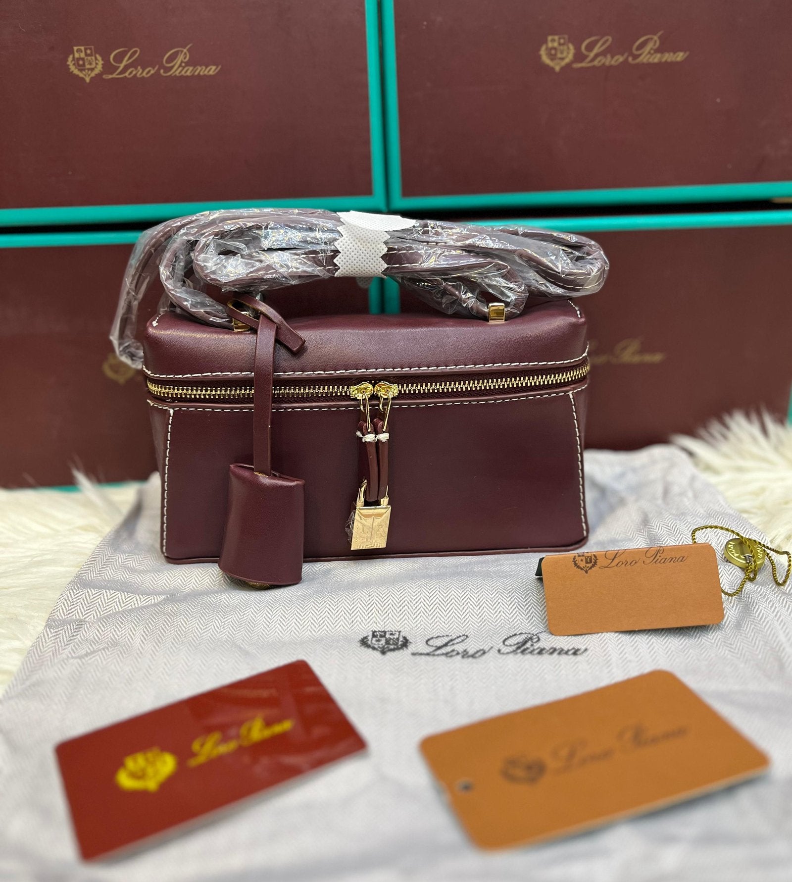 Loro Piana Style Zip Leather Mini Travel Bag