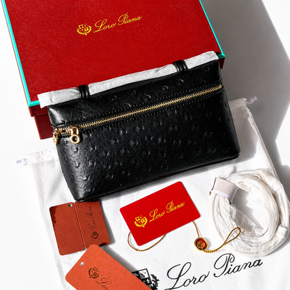 Loro Piana Extra Pocket L19 Pouch in Cognac Ostrich Leather