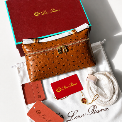 Loro Piana Extra Pocket L19 Pouch in Cognac Ostrich Leather