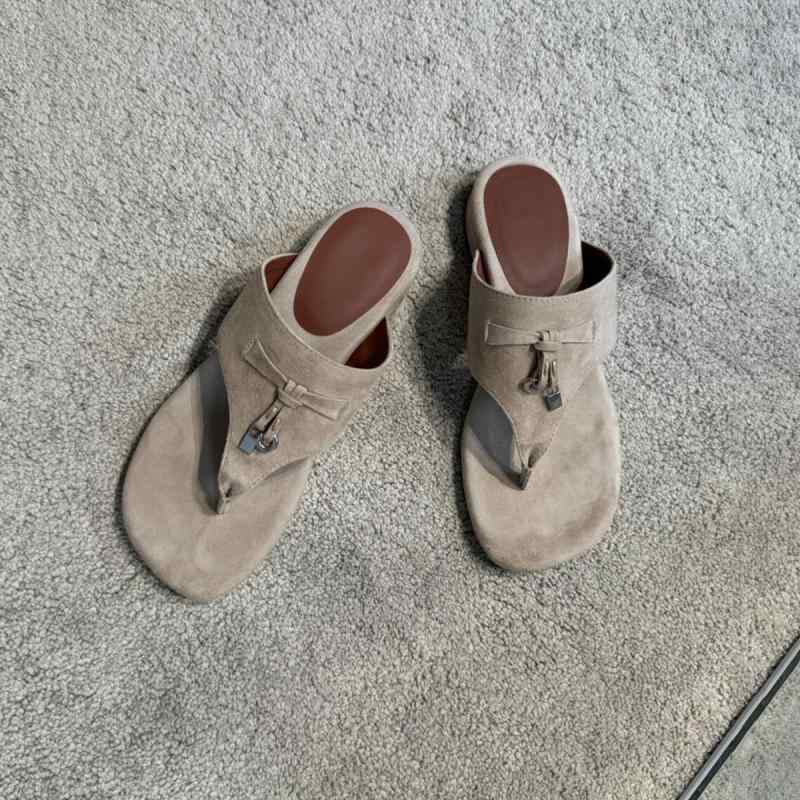 Loro Piana Style Suede Thong Sandals
