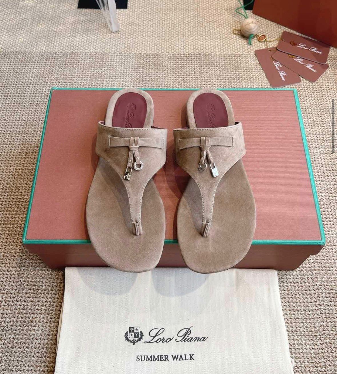 Loro Piana Style Suede Thong Sandals