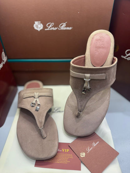 Loro Piana Style Suede Thong Sandals