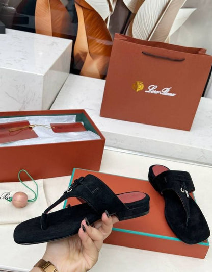 Loro Piana Style Suede Thong Sandals