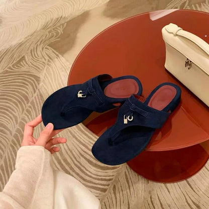 Loro Piana Style Suede Thong Sandals