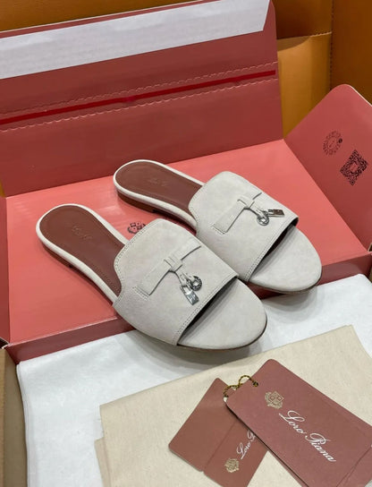 Loro Piana Summer Charms Suede Slides