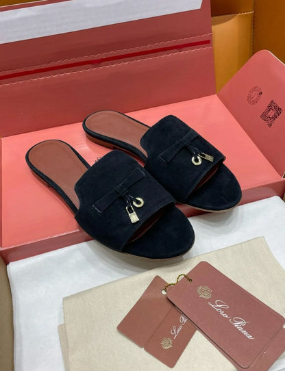 Loro Piana Summer Charms Suede Slides