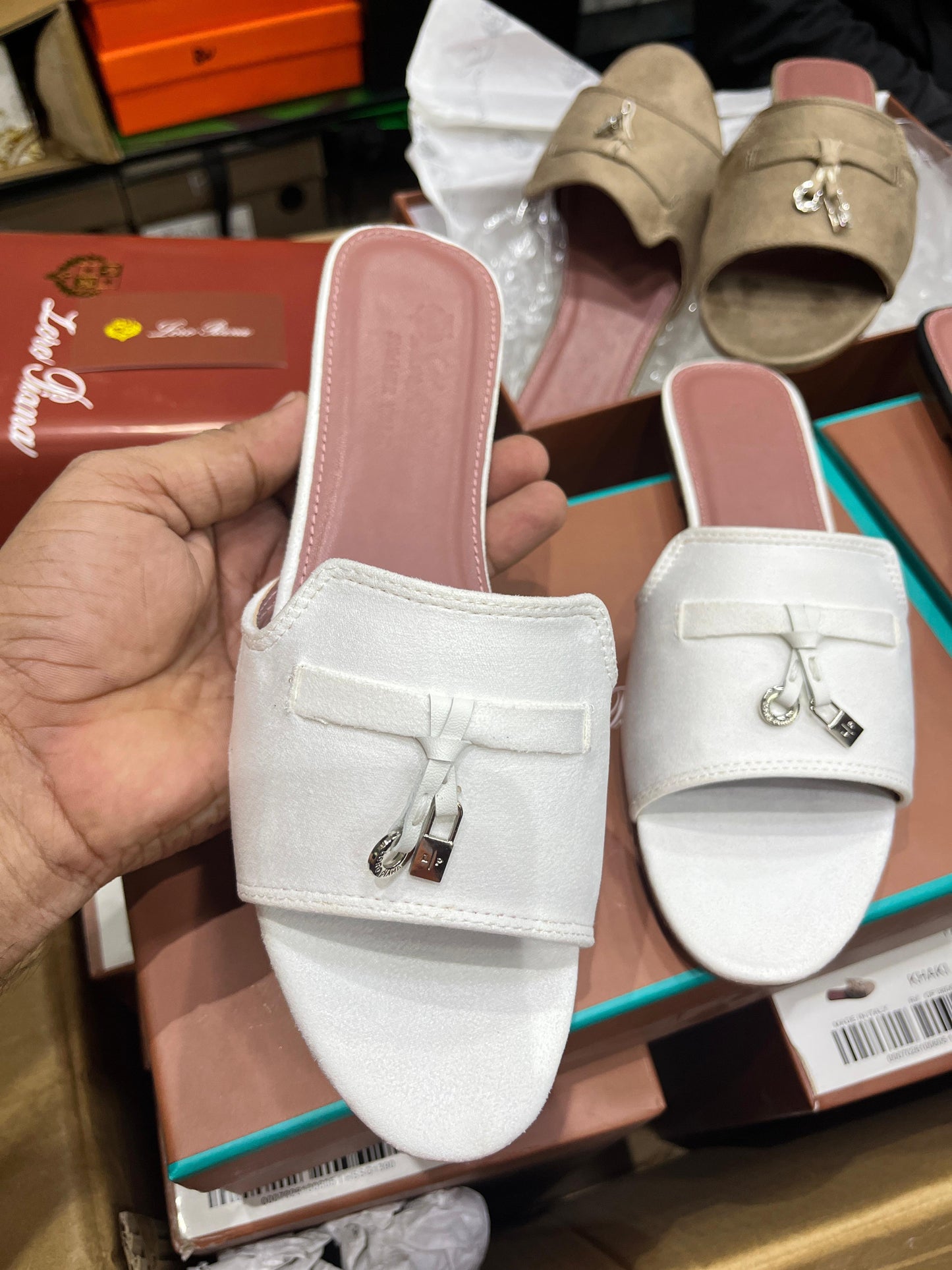 Loro Piana Summer Charms Suede Slides