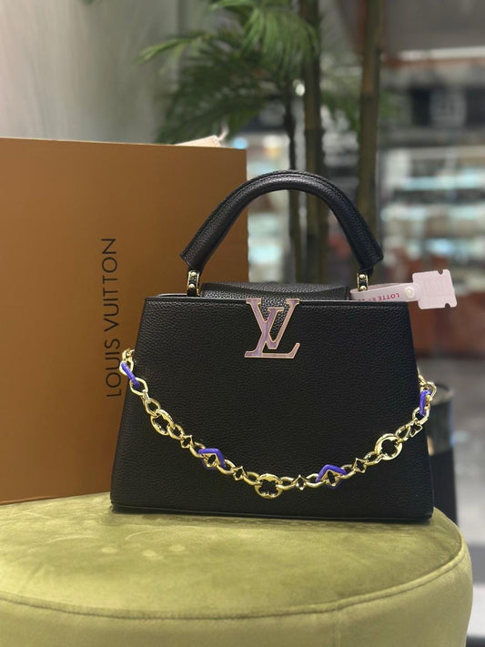 Louis Vuitton Capucines Mini Leather Top Handle Bag with Decorative Chain