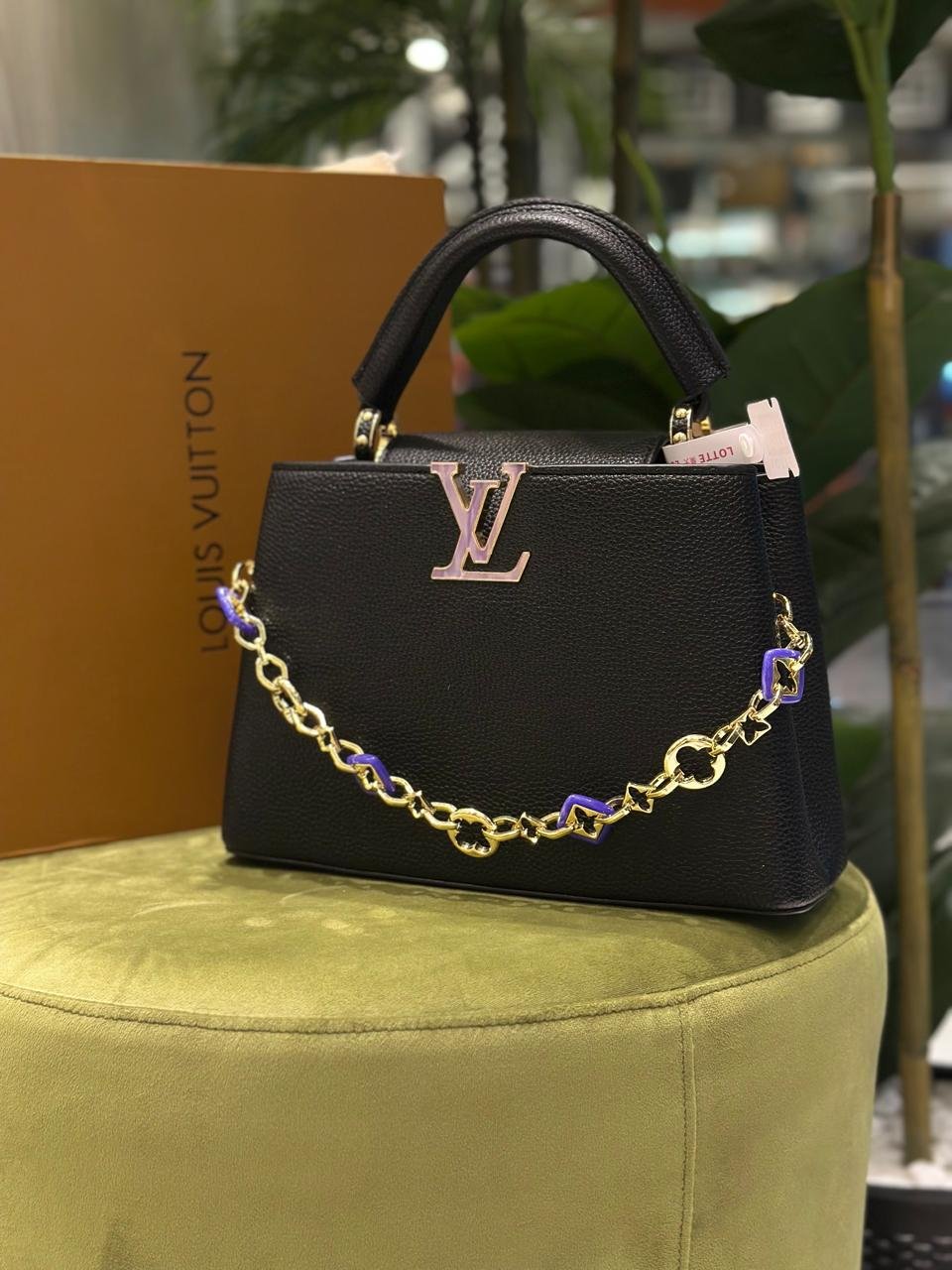 Louis Vuitton Capucines Mini Leather Top Handle Bag with Decorative Chain