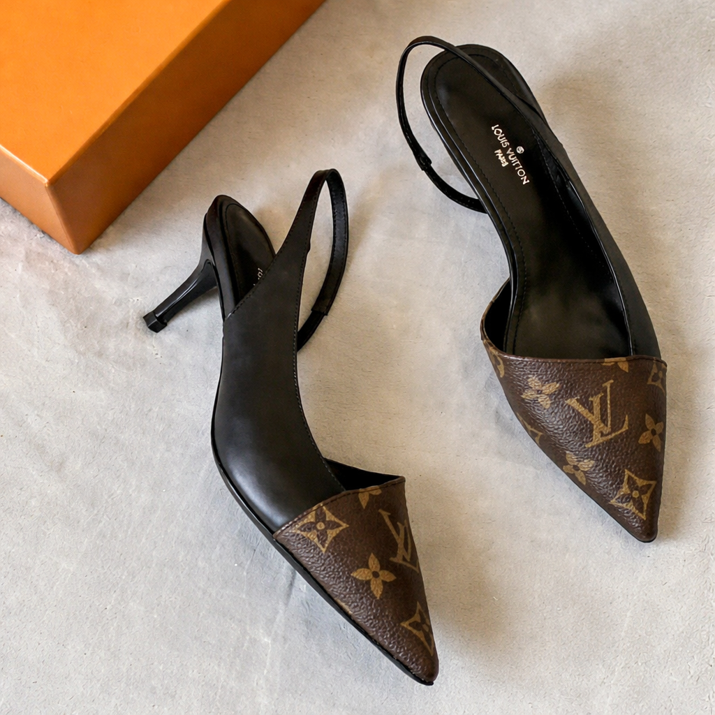 Louis Vuitton-Inspired Monogram Slingback Kitten Heels