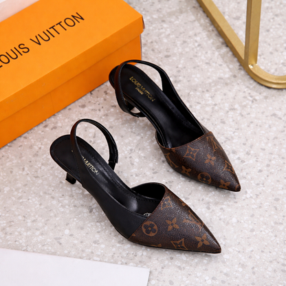 Louis Vuitton-Inspired Monogram Slingback Kitten Heels