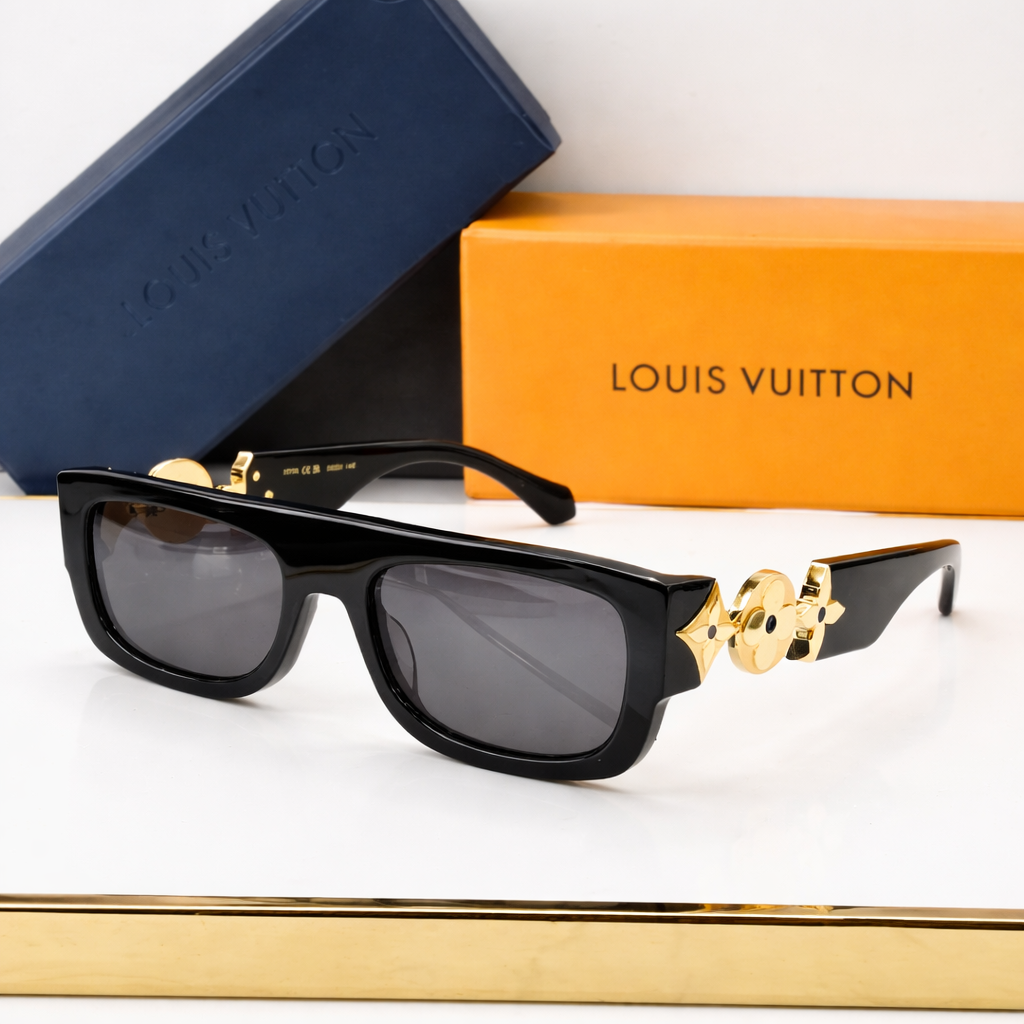 Louis Vuitton-Inspired Rectangular Gold Accent Sunglasses