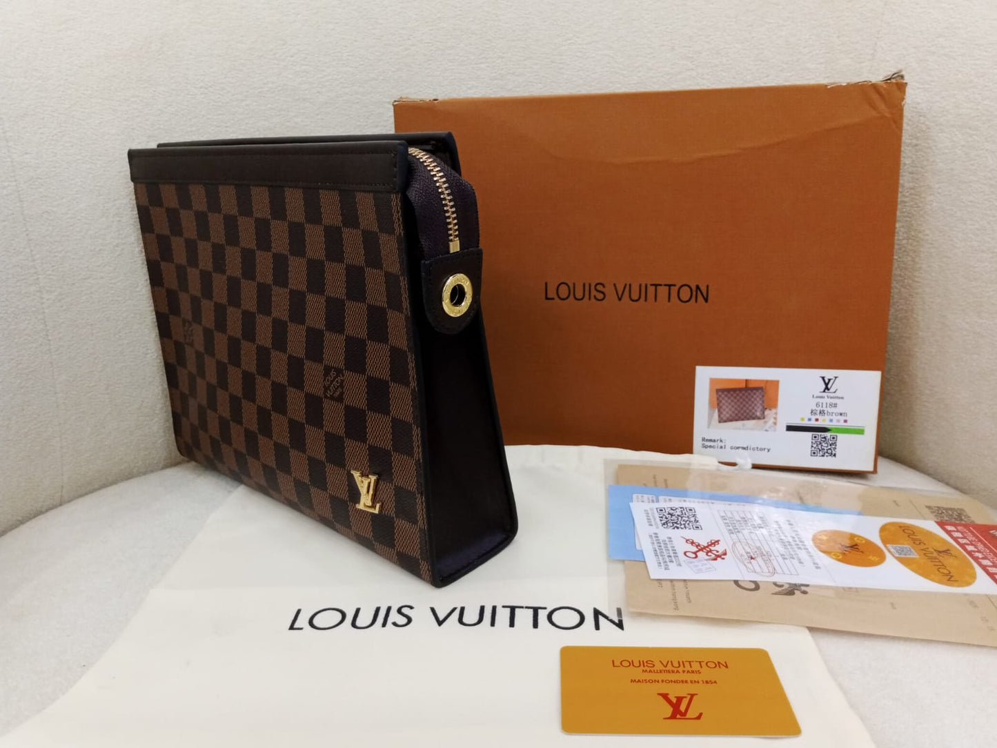 Louis Vuitton Damier Ebene Premium Zip Clutch Pouch