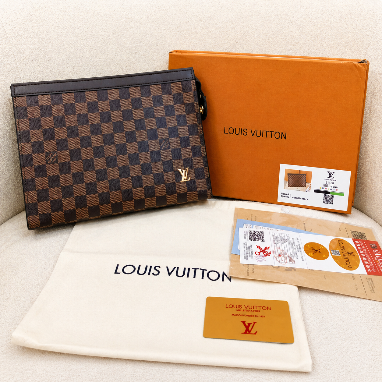 Louis Vuitton Damier Ebene Premium Zip Clutch Pouch