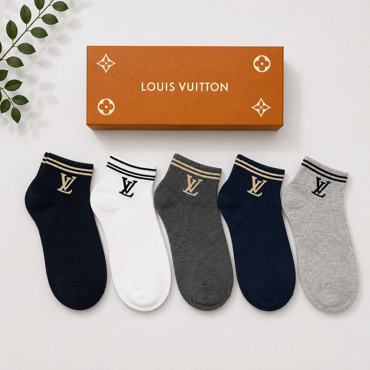Louis Vuitton LV Logo Striped Premium Ankle Socks