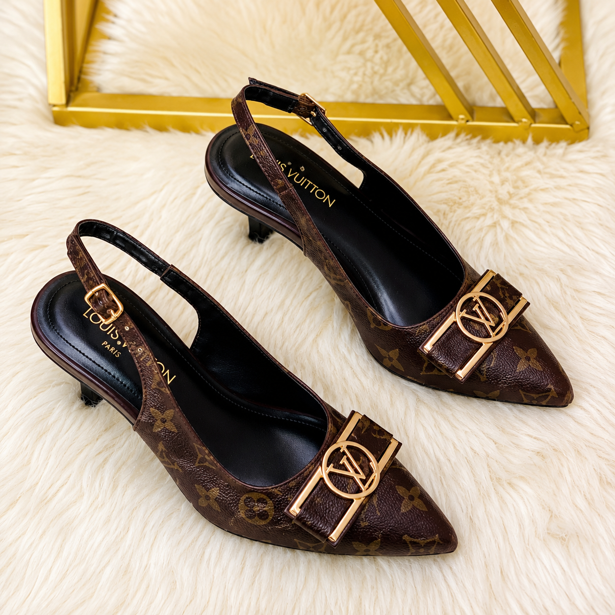 Louis Vuitton Monogram Slingback Kitten Heel Pumps