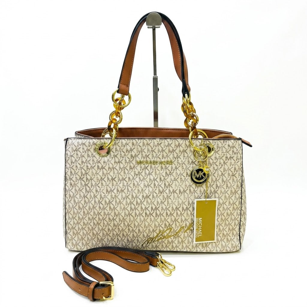 Michael Kors Signature MK Large Tote Bag with Chain Handle