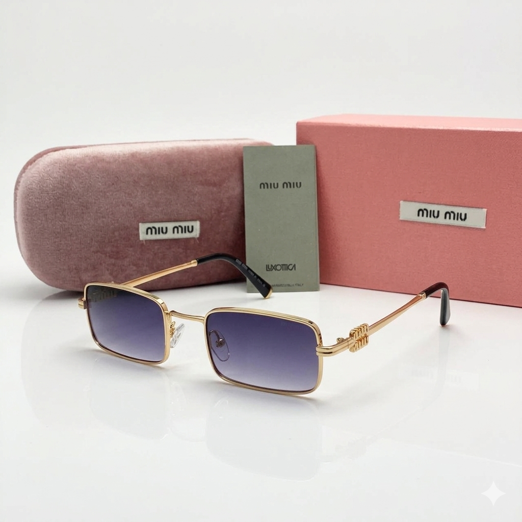 Miu Miu Rectangle Metal Frame Sunglasses Style
