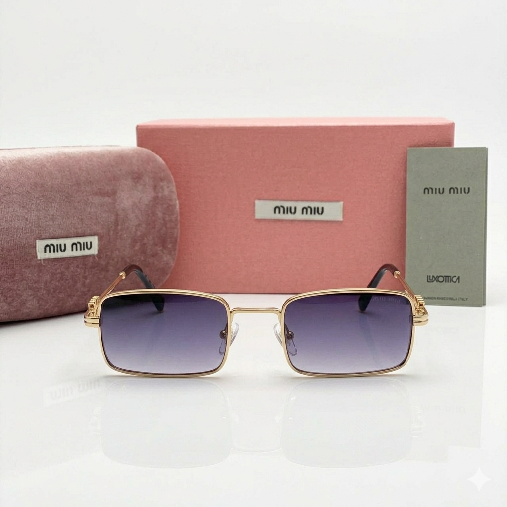 Miu Miu Rectangle Metal Frame Sunglasses Style