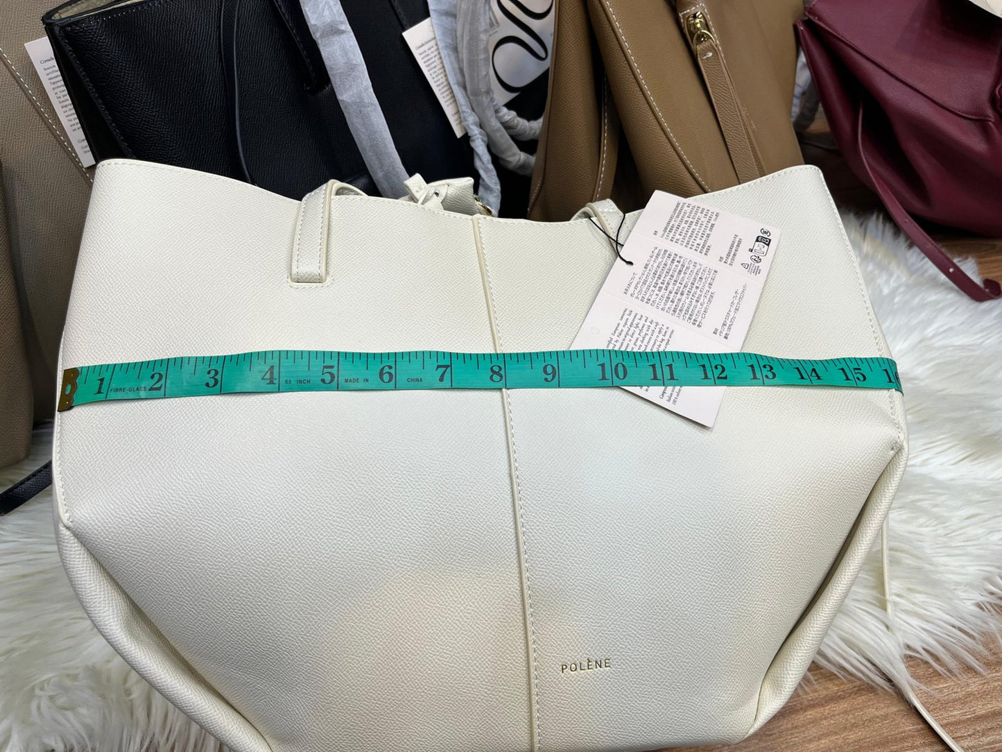 Polène Cyme Large Textured Leather Tote Bag with Pouch
