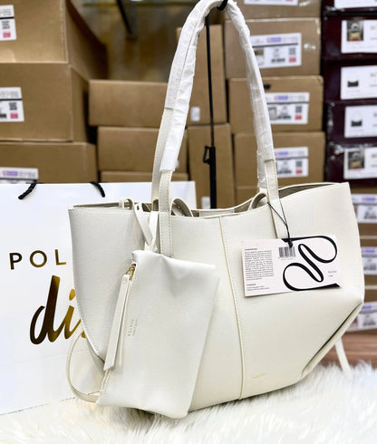 Polène Cyme Large Textured Leather Tote Bag with Pouch
