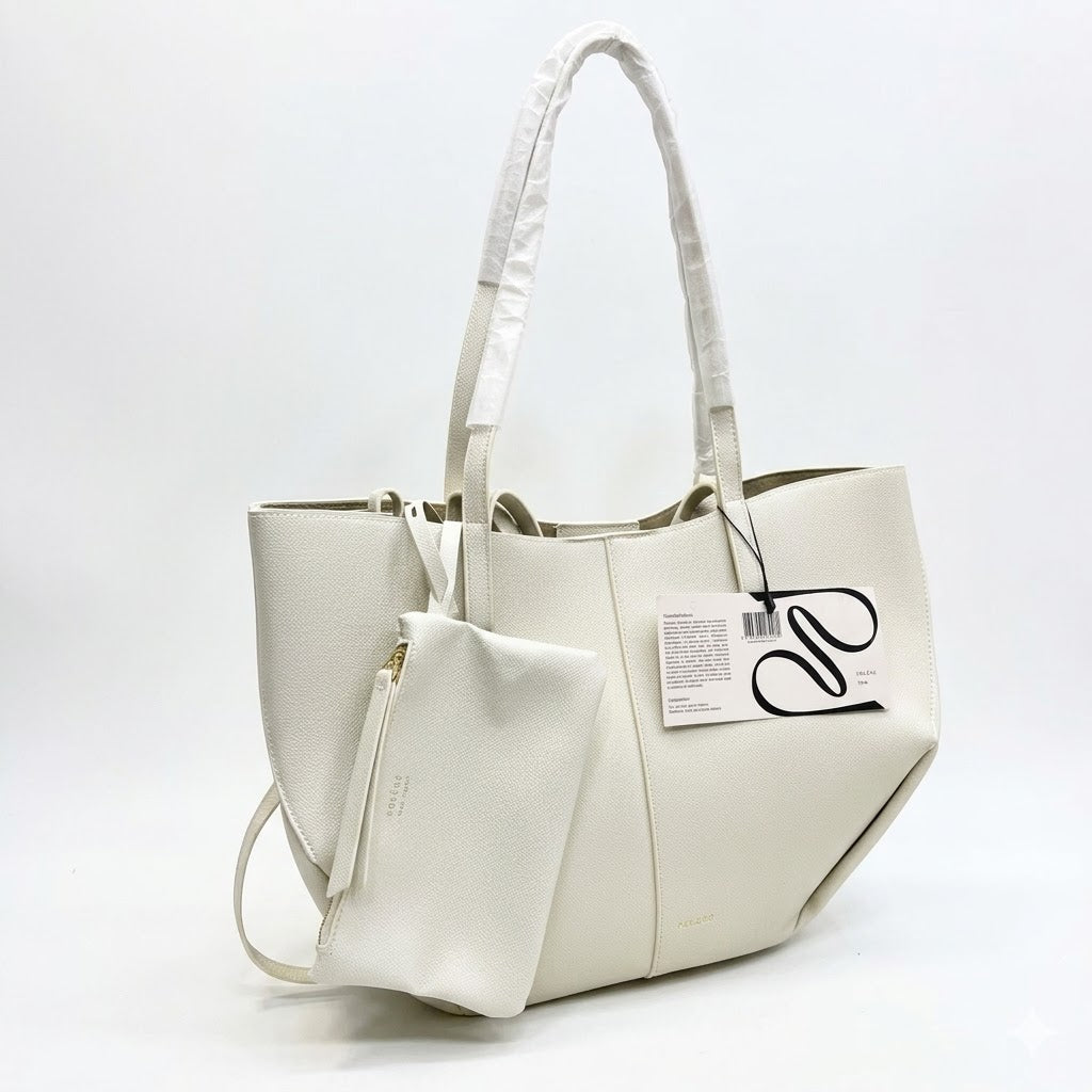 Polène Cyme Large Textured Leather Tote Bag with Pouch