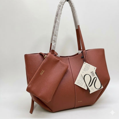 Polène Cyme Large Textured Leather Tote Bag with Pouch