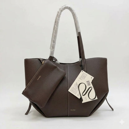 Polène Cyme Large Textured Leather Tote Bag with Pouch