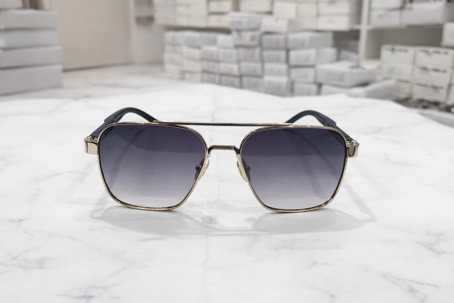 Porsche Rectangular Metal Aviator Sunglasses