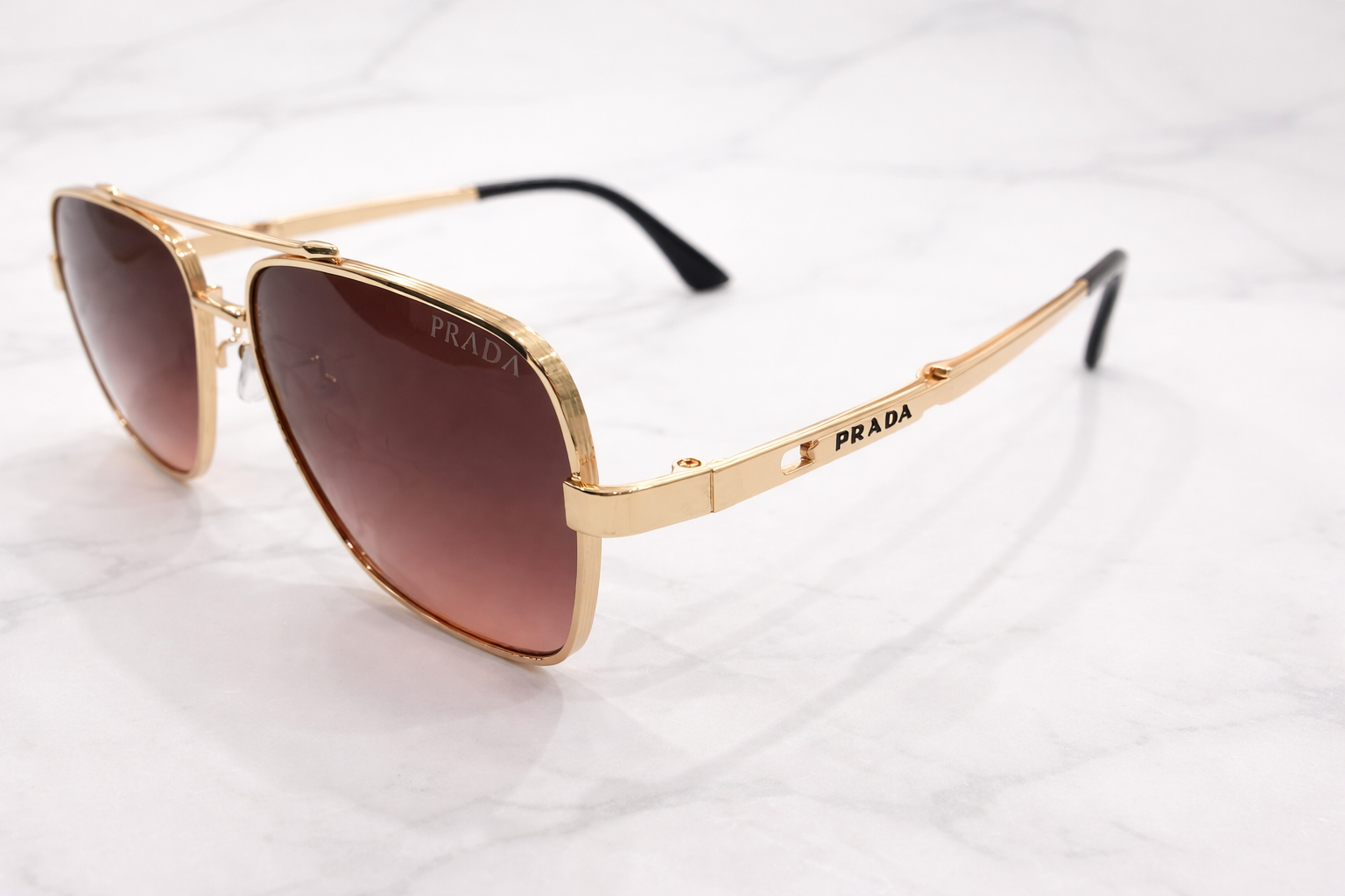 Prada Square Metal Aviator Sunglasses – Brown Gradient