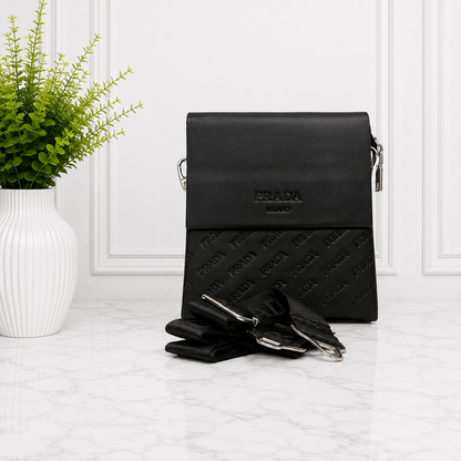 Prada Embossed Leather Crossbody Messenger Bag