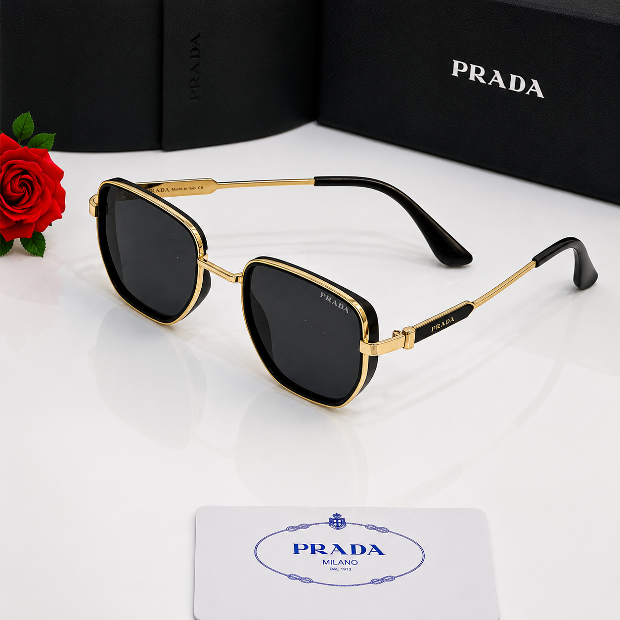 Prada Luxe Geometric Metal Sunglasses