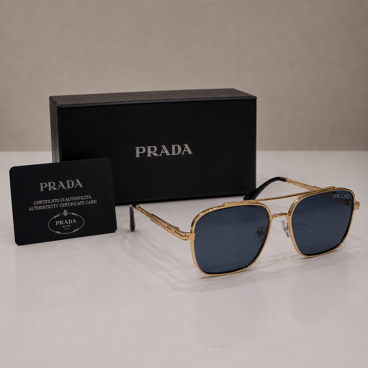 Prada Gold Square Gradient Sunglasses