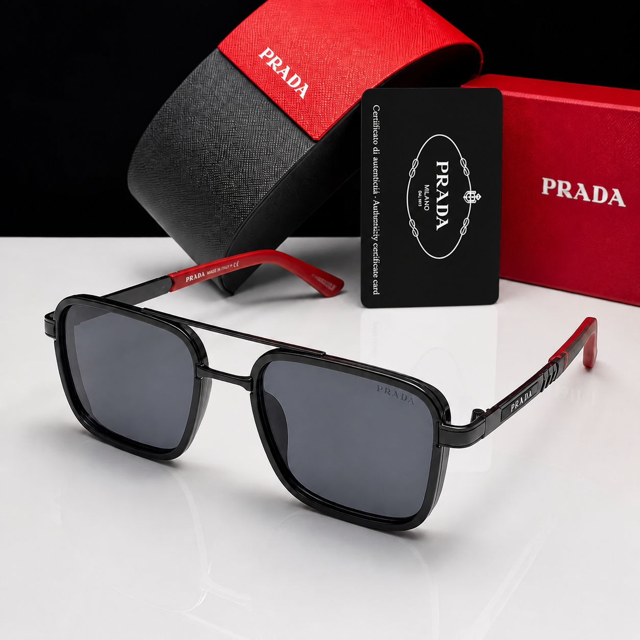 Prada Rectangular Double Bridge Sunglasses