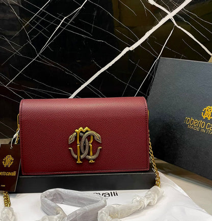 Roberto Cavalli Monogram Flap Chain Shoulder Bag