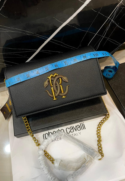 Roberto Cavalli Monogram Flap Chain Shoulder Bag