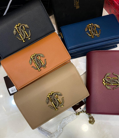 Roberto Cavalli Monogram Flap Chain Shoulder Bag