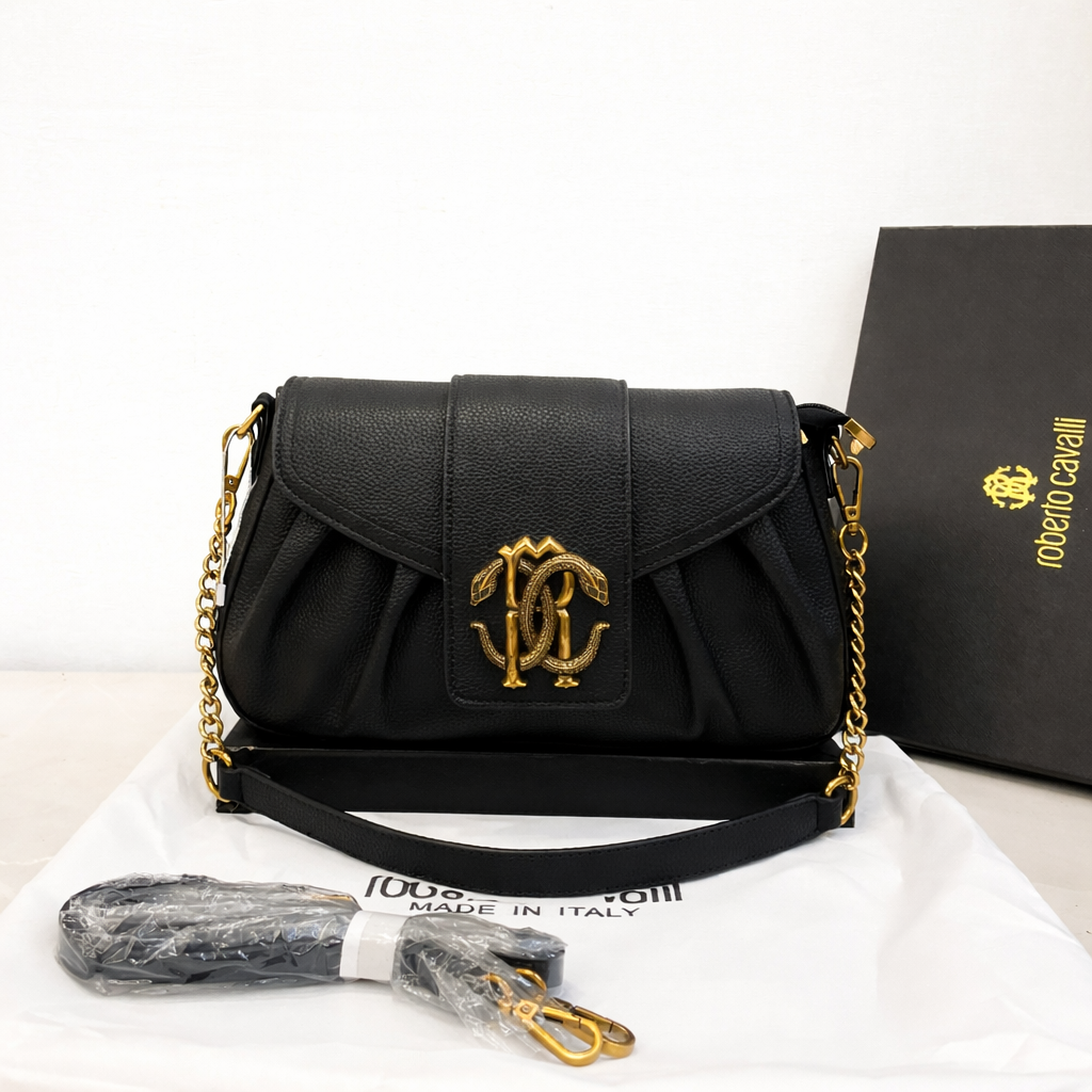 Roberto Cavalli RC Monogram Pleated Shoulder Bag
