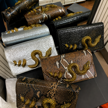 Roberta Snake-Head Python Shoulder Bag