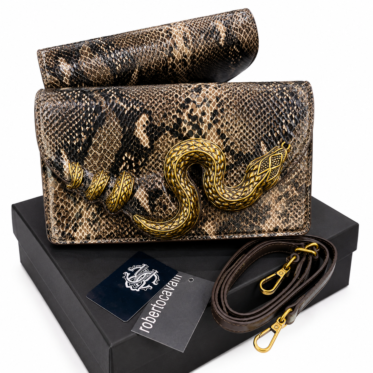 Roberta Snake-Head Python Shoulder Bag