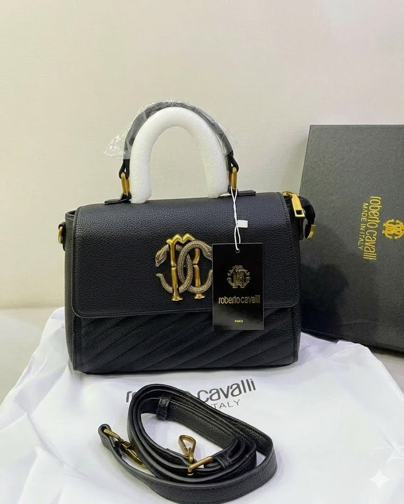 Roberto Cavalli Monogram Crest Top-Handle Shoulder Bag 