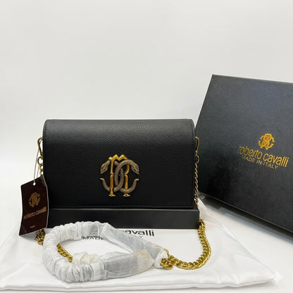 Roberto Cavalli Monogram Flap Chain Shoulder Bag