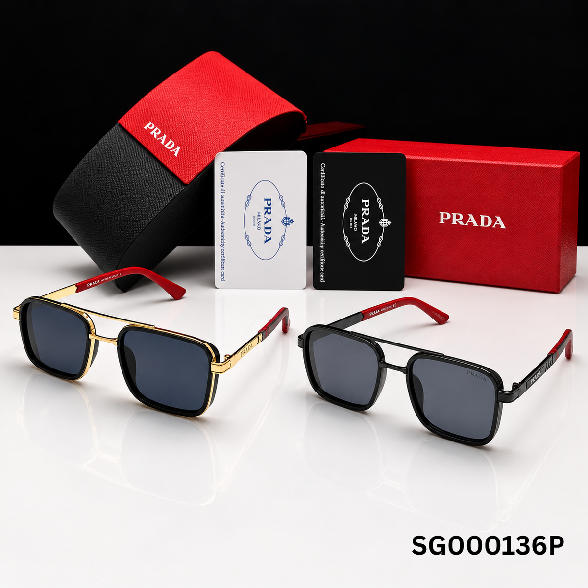 Prada Rectangular Double Bridge Sunglasses