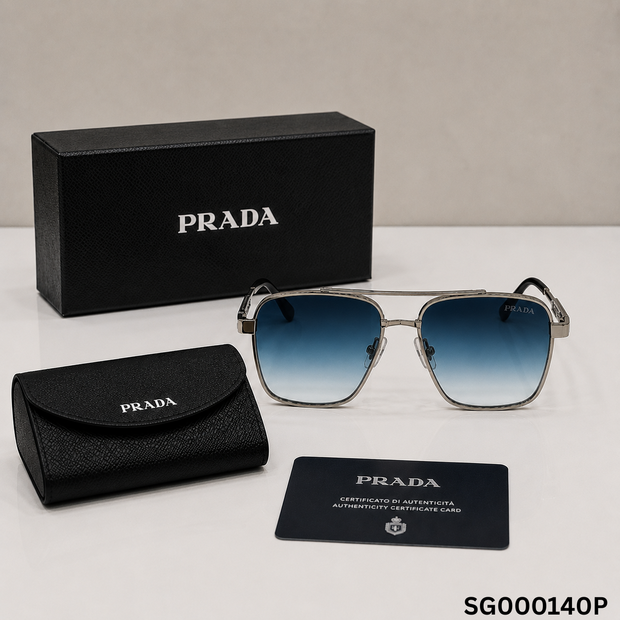 Prada Gradient Square Metal Frame Sunglasses