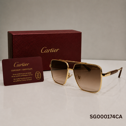 Cartier Santos De Cartier Square Sunglasses - Gold/Brown