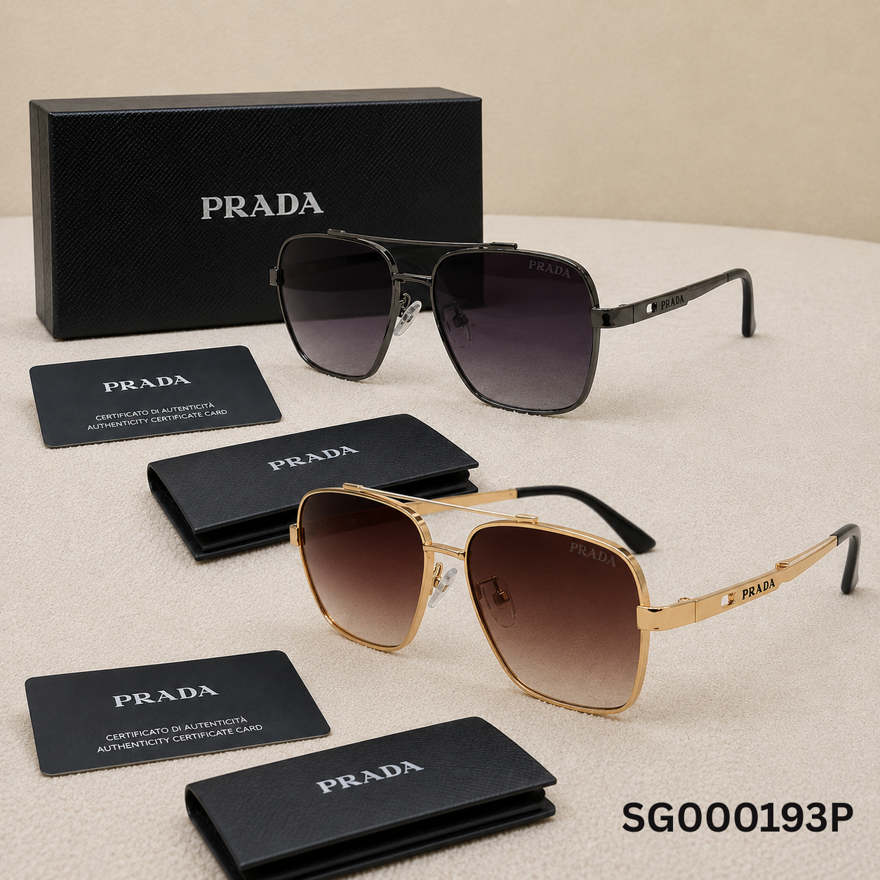 Prada Square Metal Aviator Sunglasses – Gold & Gunmetal Edition