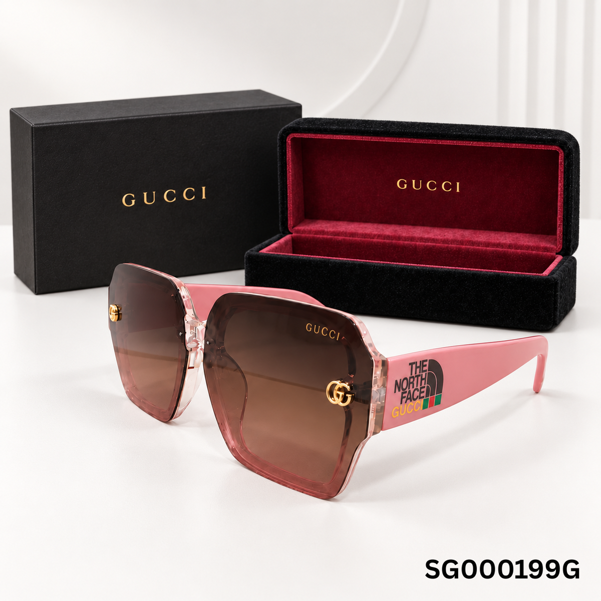 Gucci x The North Face Oversized Square Sunglasses – Pink