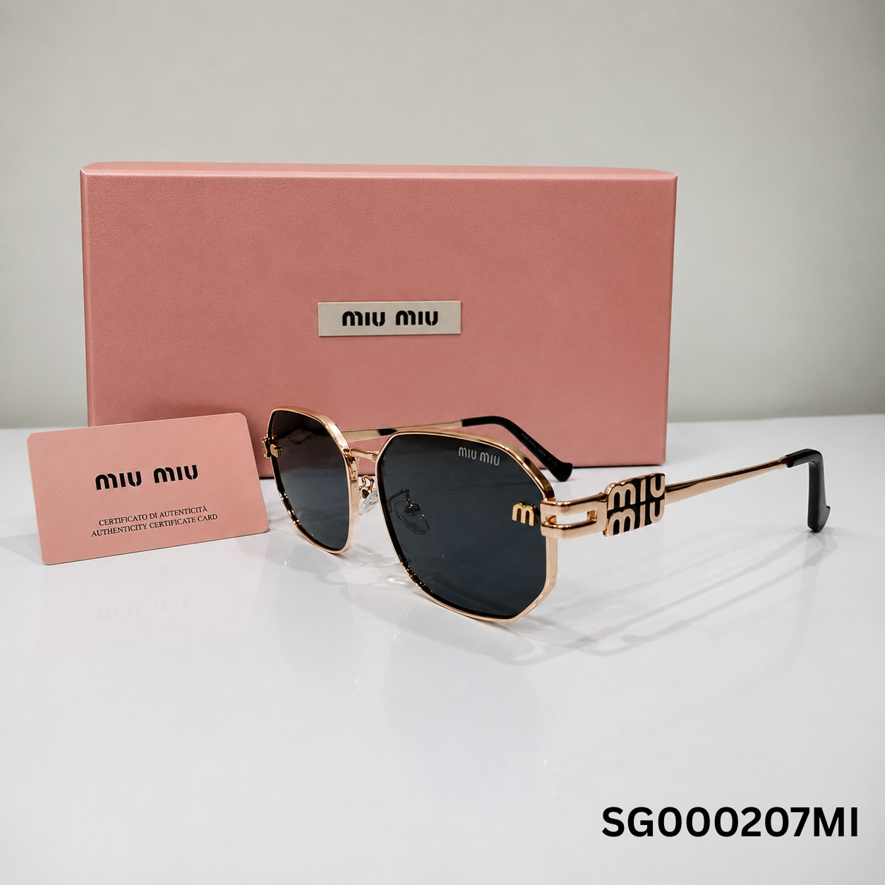 Miu Miu Gold Geometric Logo Sunglasses