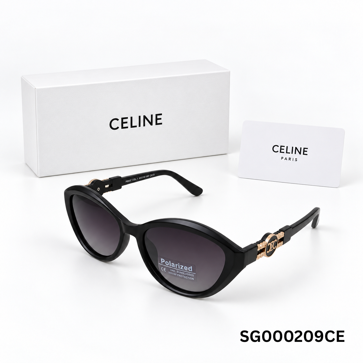 Celine Triomphe Cat-Eye Polarized Sunglasses – Black & Gold